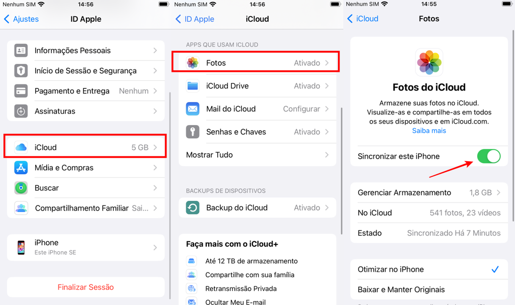O iOS permite sincronizar arquivos no iCloud para aliviar o armazenamento do iPhone (Imagem: Captura de tela/Fabrício Calixto/Canaltech)