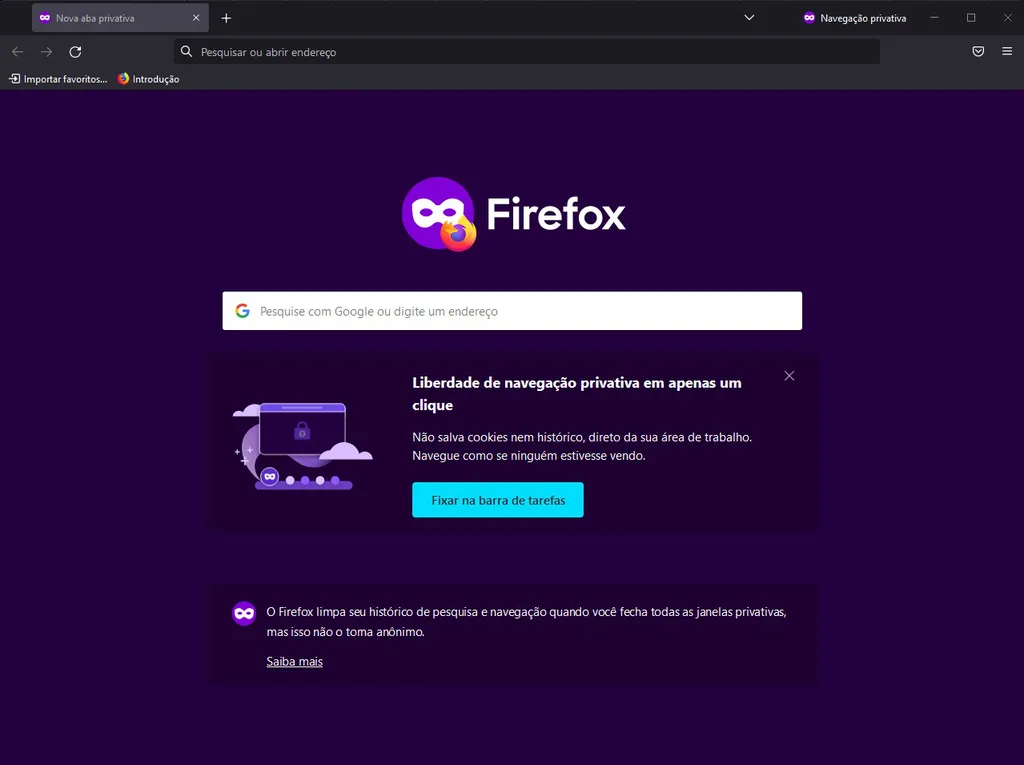Ao executar o modo de Navegação Privativa, o Firefox exibe o ícone da máscara em evidência para diferenciar (Imagem: Captura de tela/Alveni Lisboa/Canaltech)