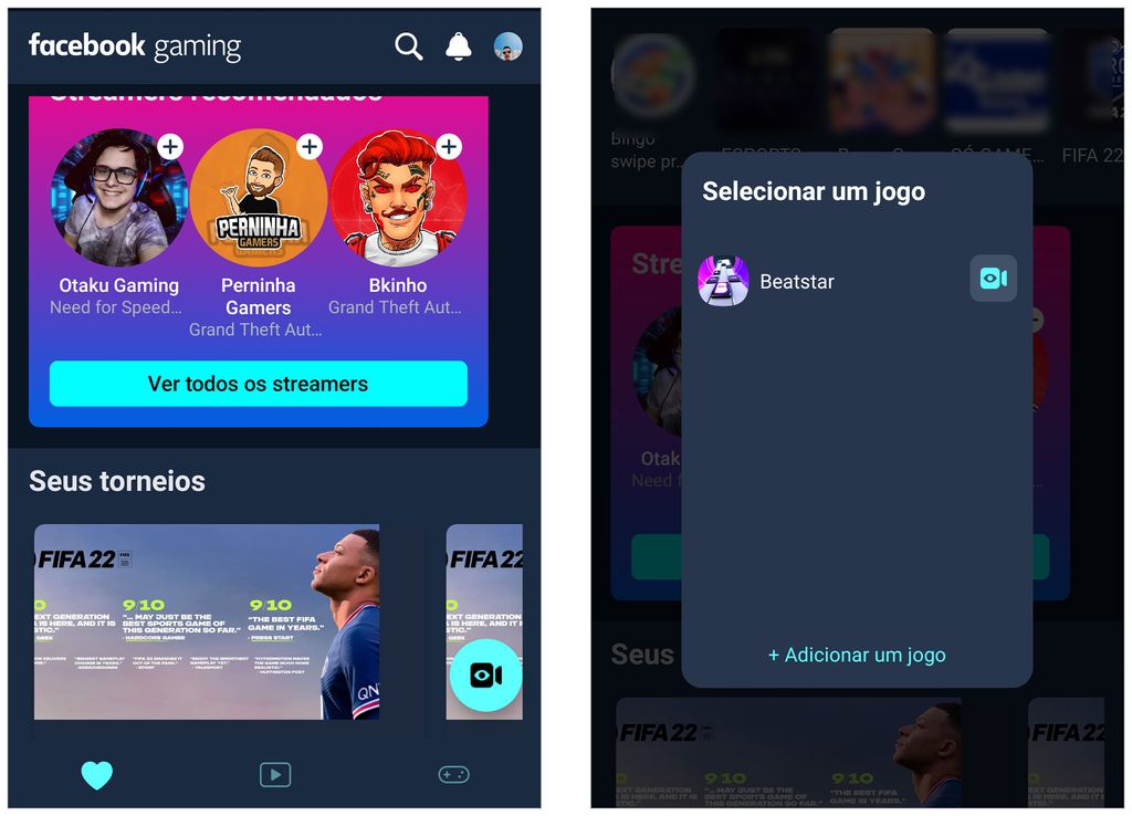 Use o aplicativo do Facebook Gaming para fazer lives no celular (Captura de tela: André Magalhães)
