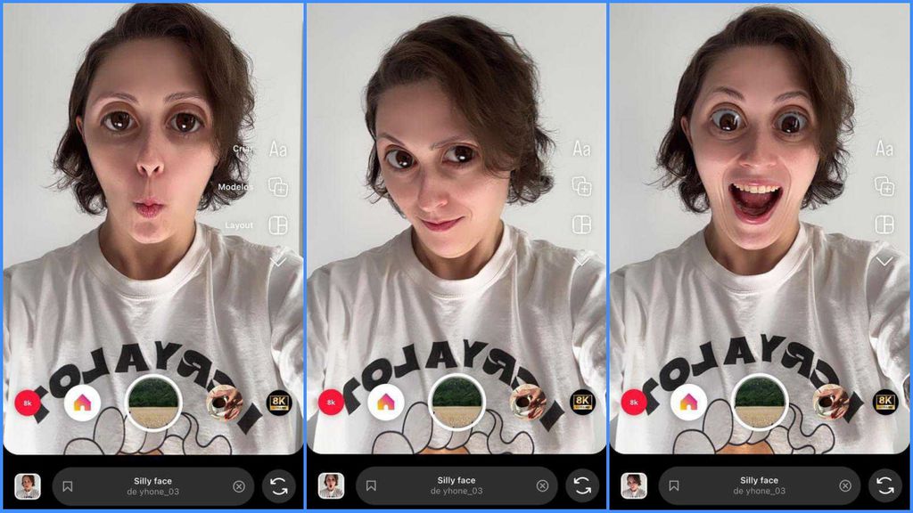 Voltado para o lado cômico, o Silly Face distorce o rosto do usuário e aumenta os olhos (Imagem: Captura de tela/Fabrício Calixto/Canaltech)