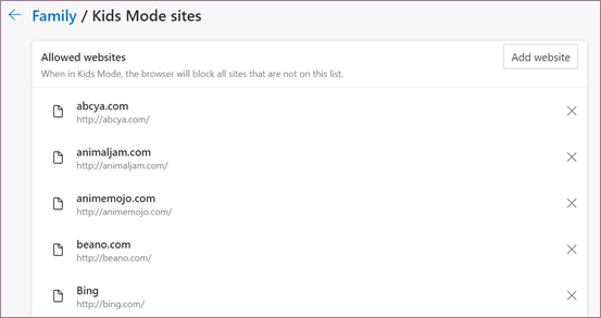 O administrador do navegador pode gerenciar sites permitidos ou bloqueados. (Imagem: Reprodução/Microsoft)