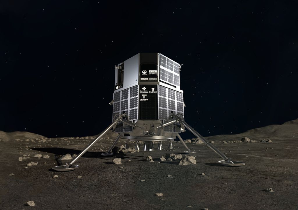 Ilustração do lander HAKUTO-R, desenvolvido pela ispace, que pousará o rover lunar dos EUA em 2022 (Imagem: Reprodução/ispace)