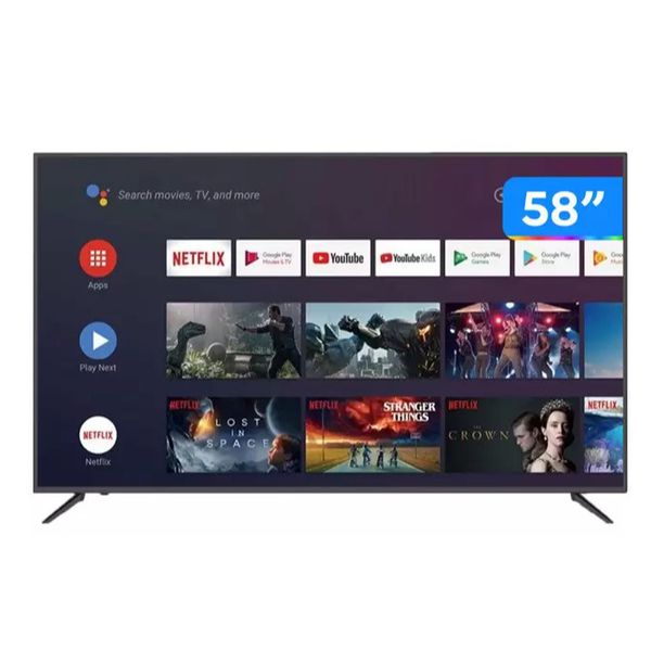 Smart TV 4K HQLED 58” JVC LT-58MB708 Android - Wi-Fi Bluetooth HDR 4 HDMI 3 USB [APP + CLIENTE OURO + CUPOM]