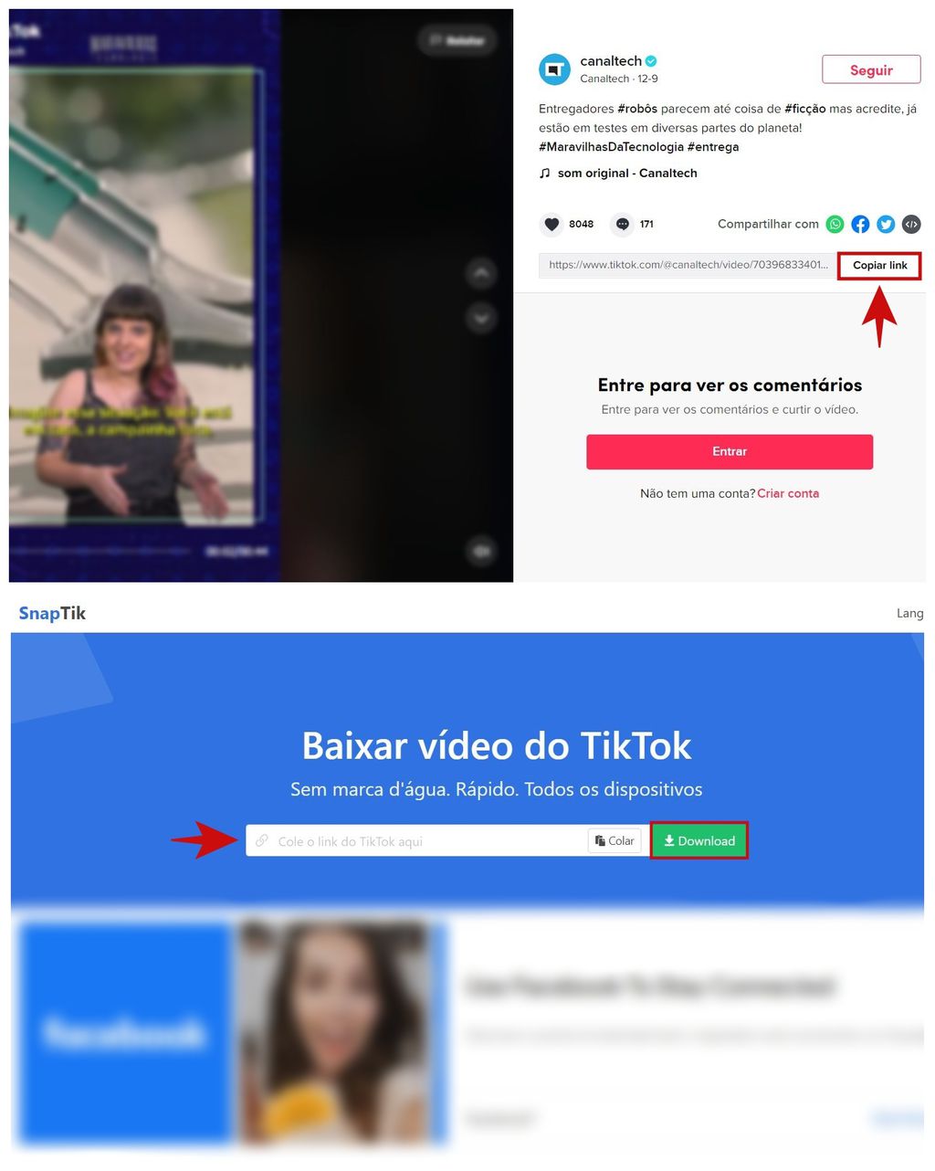 Por esse método, o usuário consegue baixar vídeos do TikTok sem marca d´água(Captura: Kris Gaiato)