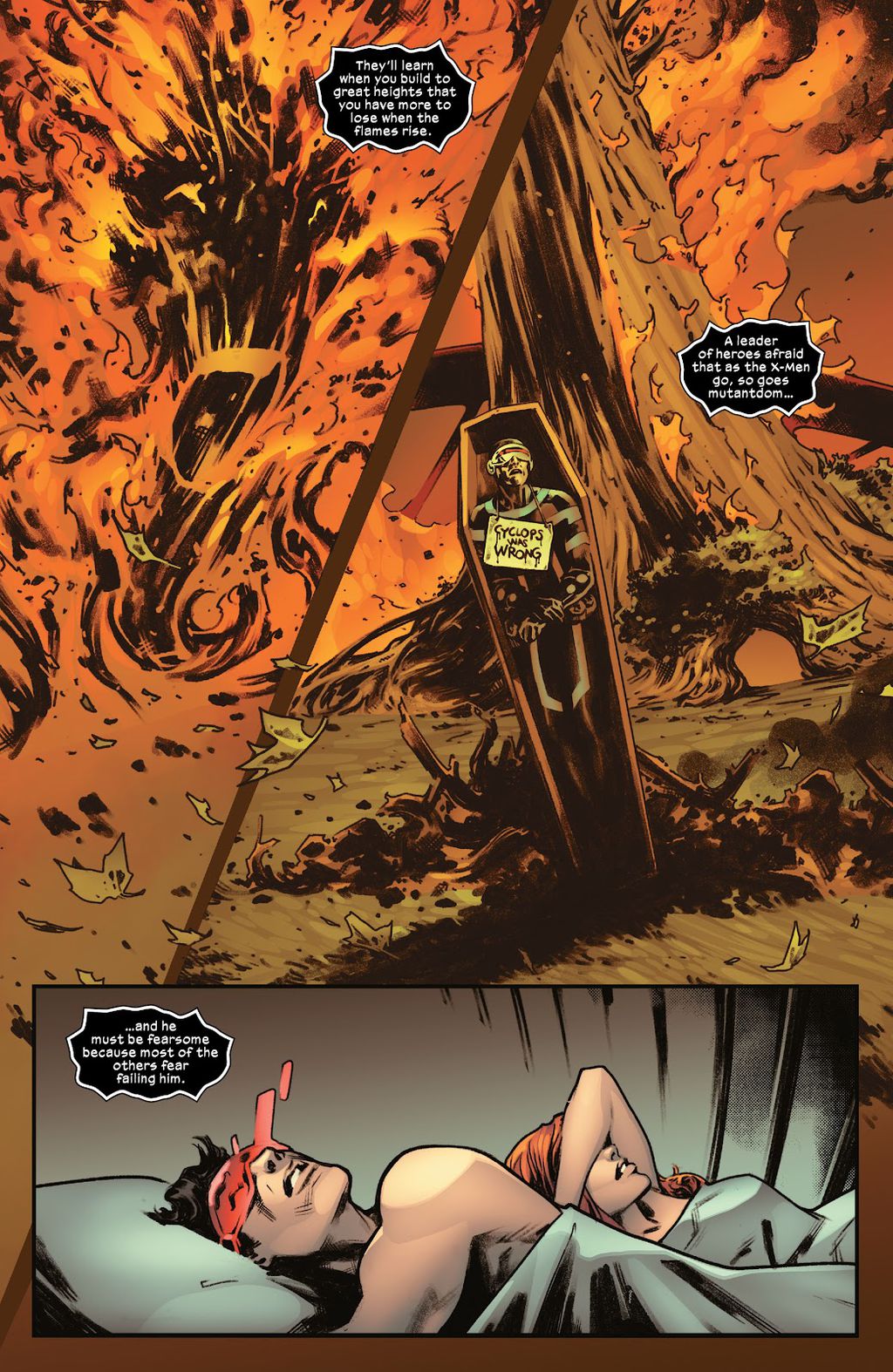 Cena de X-Men nº 4 mostra sonho com Ciclope morto e mensagem misteriosa (Imagem: Reprodução/Marvel)