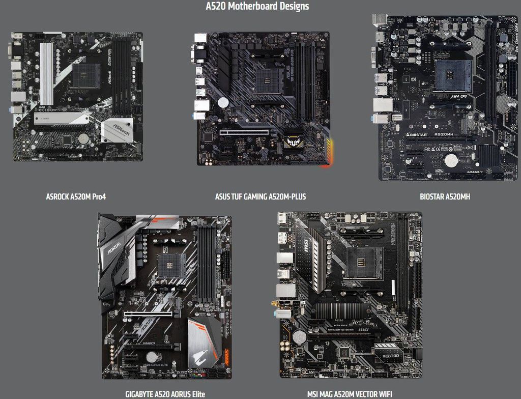 Placas-mãe com chipset A520 confirmadas pela AMD (Imagem: Divulgação/AMD)