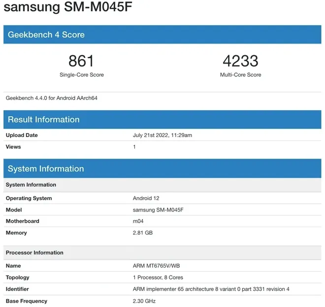 Galaxy M04 deverá trazer processador MediaTek Helio G35 (Imagem: MySmartPrice)