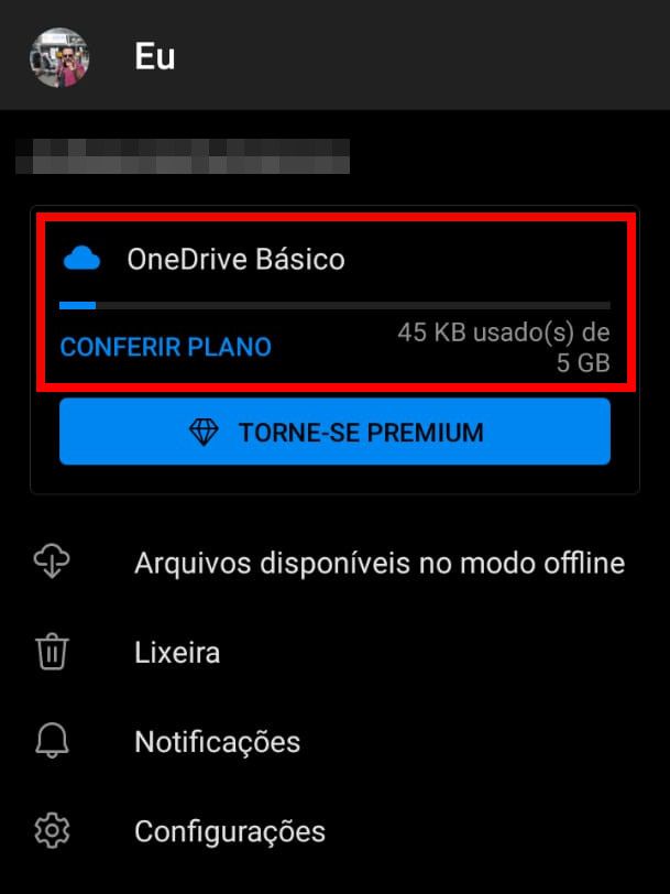 Na aba seguinte você já poderá consultar o espaço disnível na sua conta do OneDrive (Captura de tela: Matheus Bigogno)