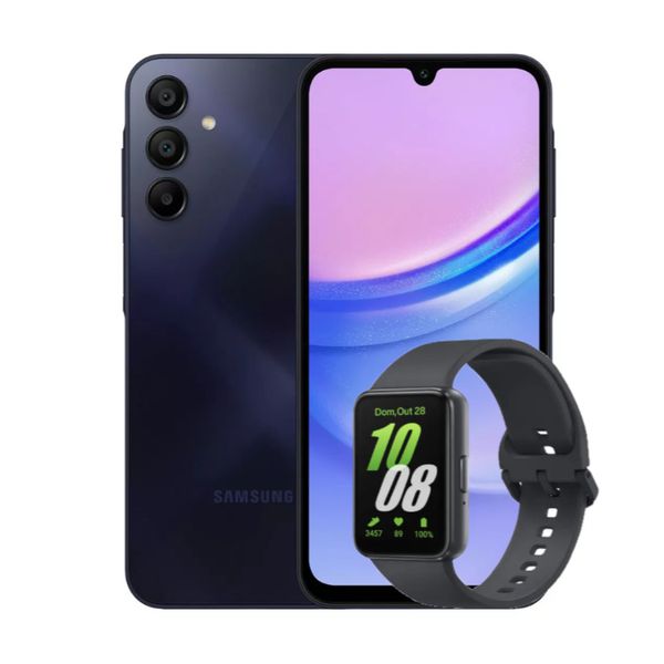 Smartphone Samsung Galaxy A15 128GB Azul - Escuro 5G + Smartband Galaxy Fit3 Grafite | CUPOM EXCLUSIVO
