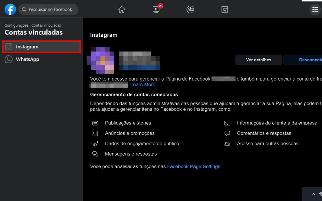 Veja como colocar o Instagram no Facebook usando o Facebook Business (Captura de tela: Matheus Bigogno)