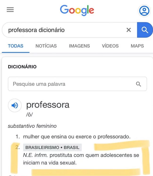 Termo "professora" associado a "prostituta" (Foto: Reprodução/Google)