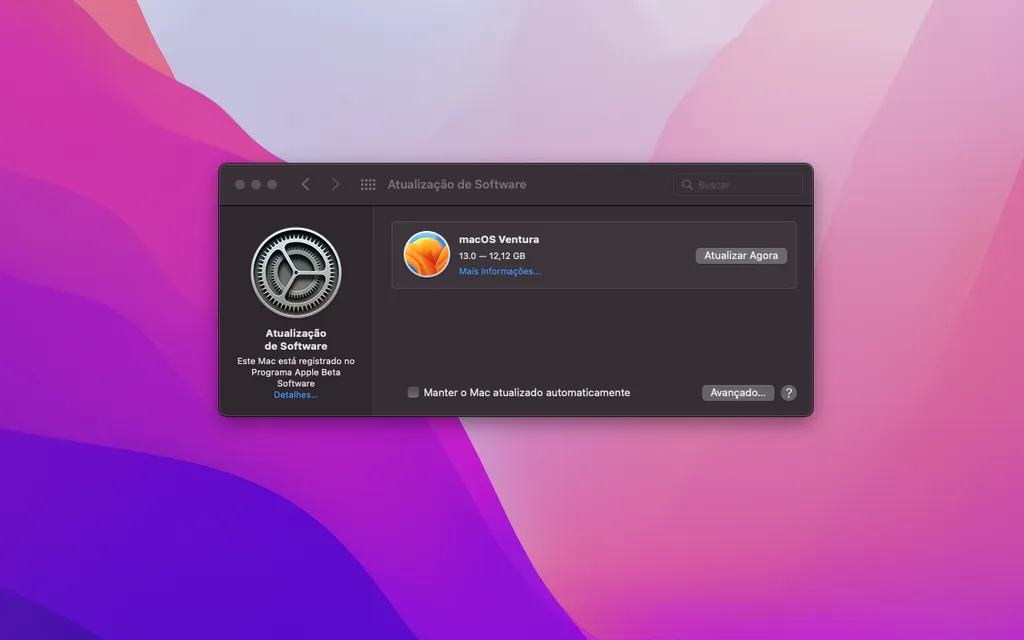 Baixe a nova atualização do sistema macOS em seu Mac (Captura de tela: Thiago Furquim/Canaltech)