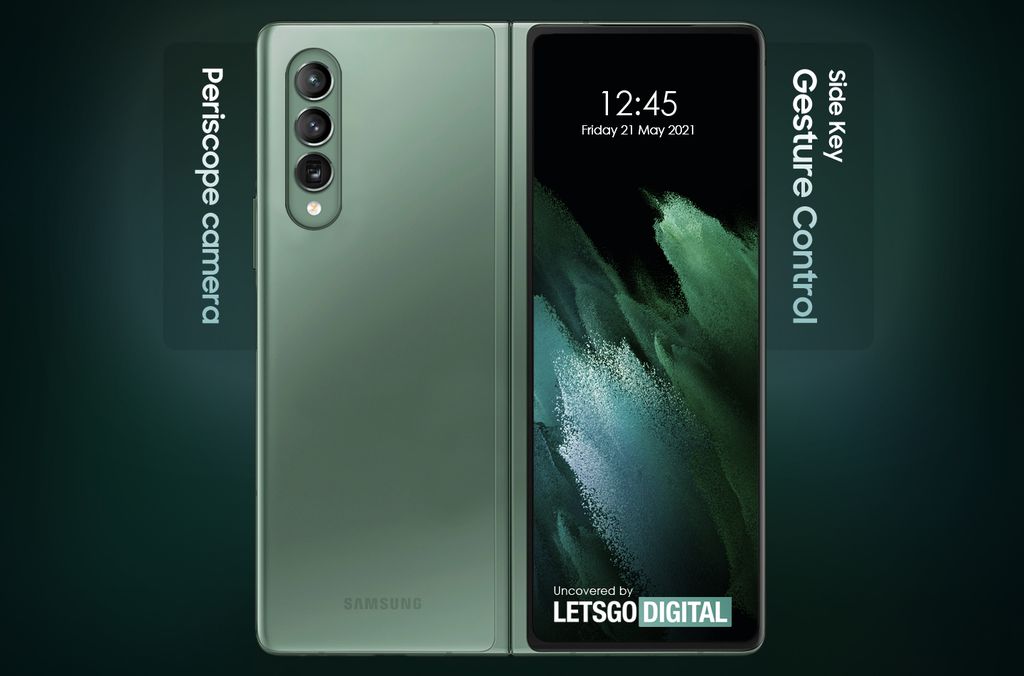 O LetsGoDigital idealizou um conceito do suposto Galaxy Z Fold com botões capacitivos (Imagem: Reprodução/LetsGoDigital)