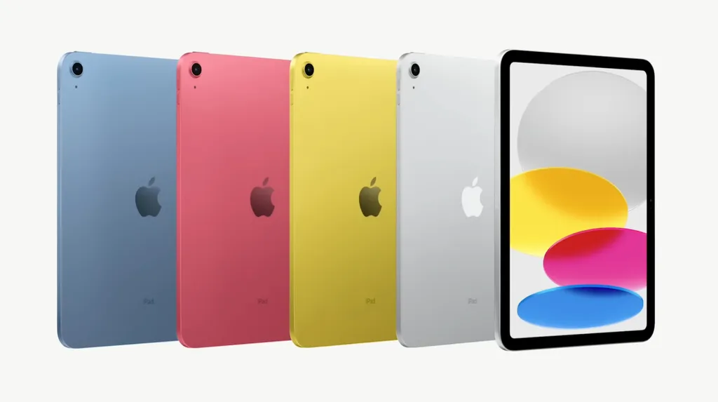 Novo iPad de 10ª geração chega em quatro opções de cores: Azul, Rosa, Amarelo e Prateado (Imagem: Divulgação/Apple)