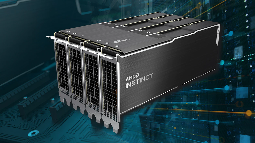 As GPUs AMD Instinct são voltadas para o processamento de dados, sendo destinadas a servidores e data centers, não possuindo dessa maneira refrigeração ativa ou portas de vídeo (Imagem: Reprodução/AMD)