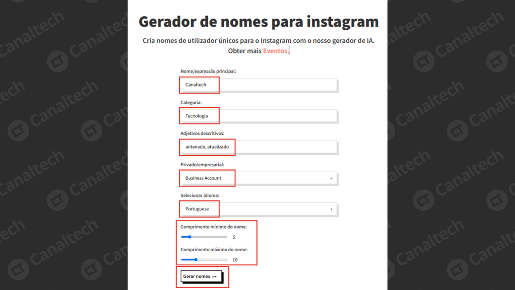 Captura de tela do gerador de user do Instagram do Smartminded Captura de tela do gerador de user do Instagram do Smartminded