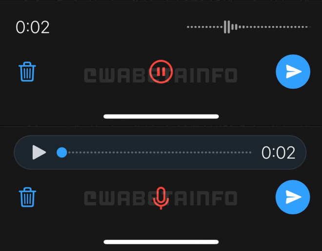 Se o ícone de pausa surgir e for usado, um pequeno microfone aparecerá para retomar a gravação (Imagem: Reprodução/WABetaInfo)