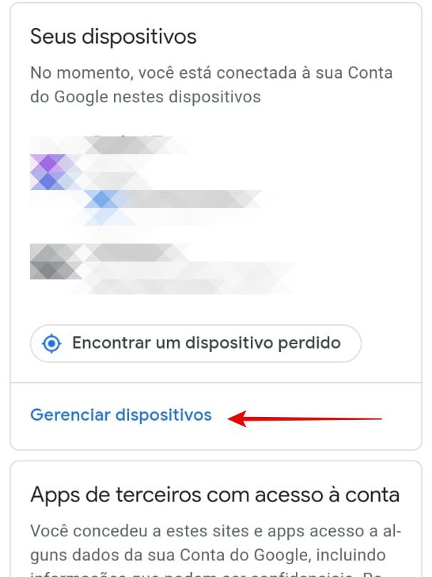 Entre na aba segurança e vá até gerenciar os seus dispositivos (Imagem: Guadalupe Carniel/Captura de tela)