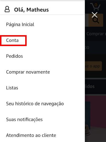 Com o menu aberto, selecione o item "Conta" (Captura de tela: Matheus Bigogno)