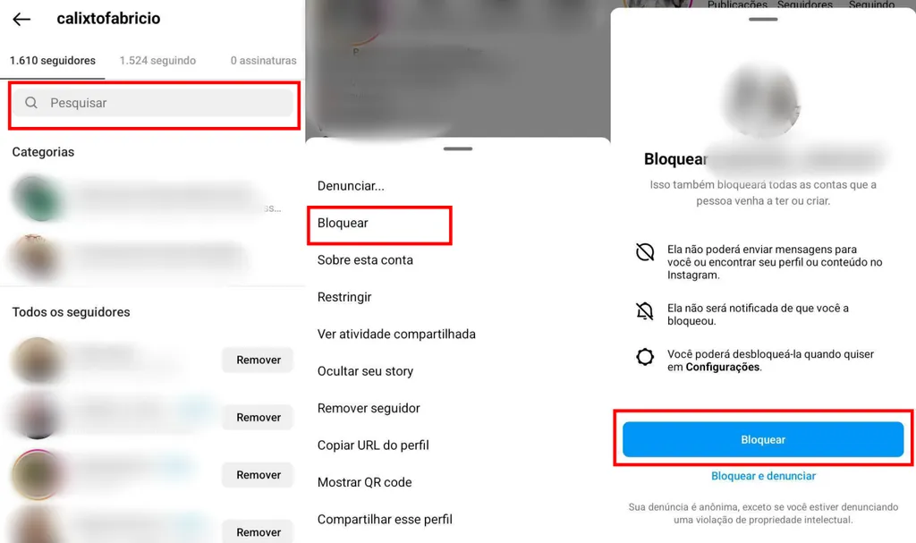No Instagram, é possível ocultar seguidores ao bloquear um perfil (Imagem: Captura de tela/Fabrício Calixto/Canaltech)