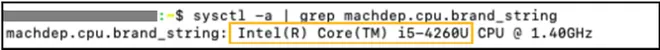 Ao dar o comando, o macOS retornará o nome completo do processador, como o Core i5 4260U do exemplo, integrante da 4ª geração (Imagem: Reprodução/Intel)